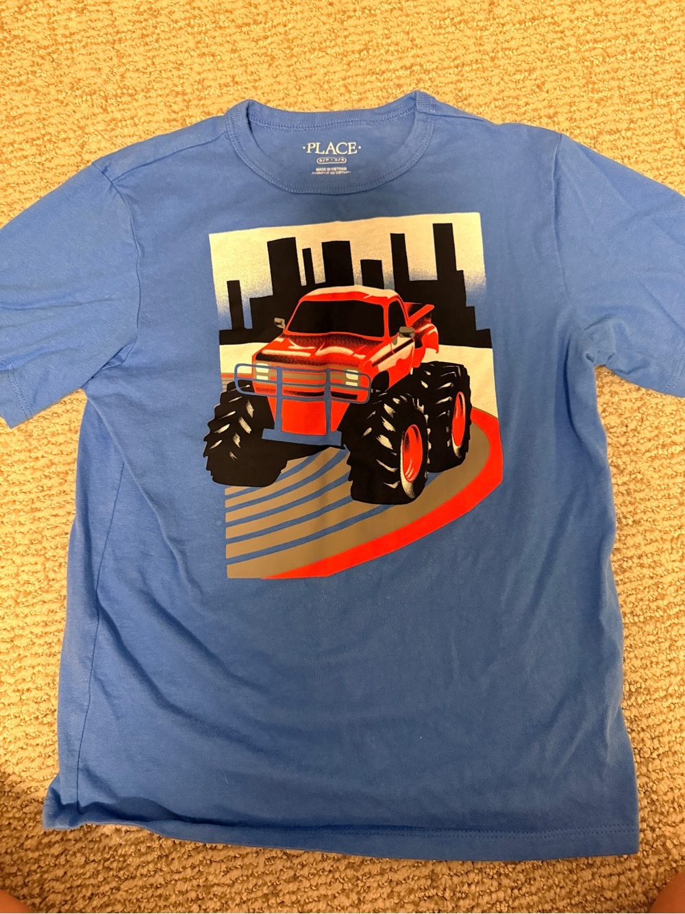 The Children's Place Blue Tee with Red Monster Truck Graphic